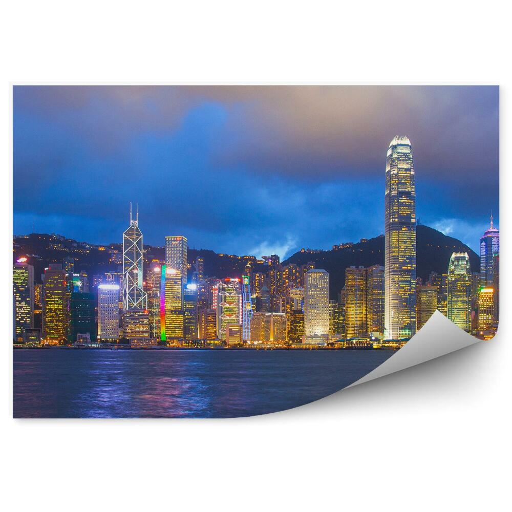 Samolepící fototapeta Panoramatický pohled mrakodrapy světlo oceán hory světlo obloha mraky Hongkong Čína