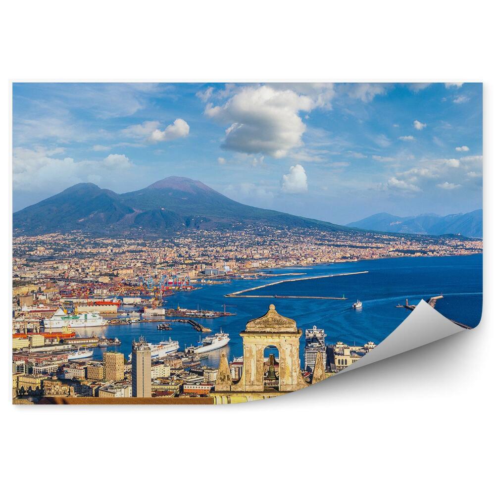 Samolepící fototapeta Panorama měst Neapol Venezuela Itálie budovy moře hory obloha mraky lodě