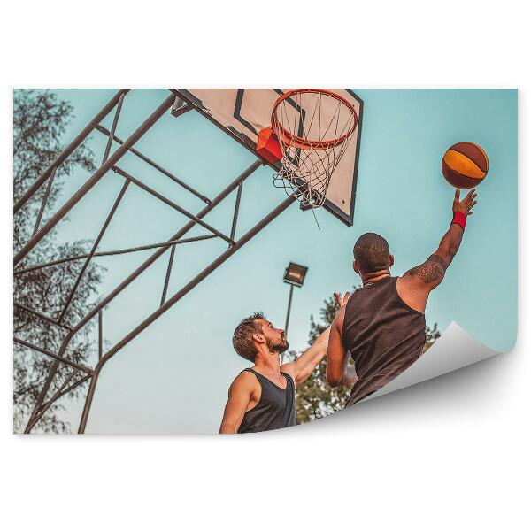 Fototapeta Basketbalový míč basketbalový koš stromy budovy plot