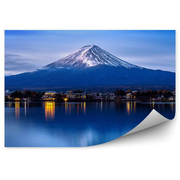 Fototapeta Mount Fuji západ slunce mlha budovy jezero Jokohama noc