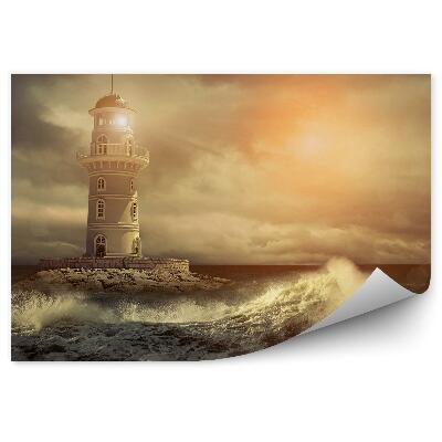 Samolepící fototapeta Záře z majáku bouří vlny