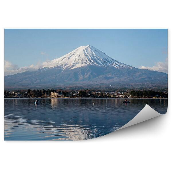 Fototapeta Pohled na jezero Fudži Mountain Kawaguchiko zimní sníh mraky