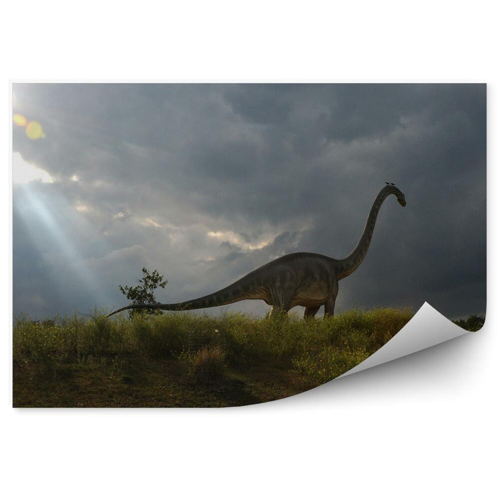 Samolepící fototapeta Dinosauři tráva obloha mraky