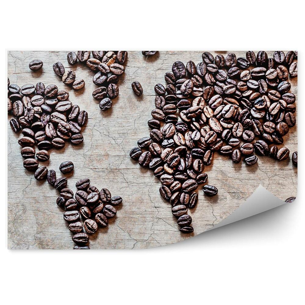 Samolepící fototapeta Mapa kontinentů s kávovými zrny