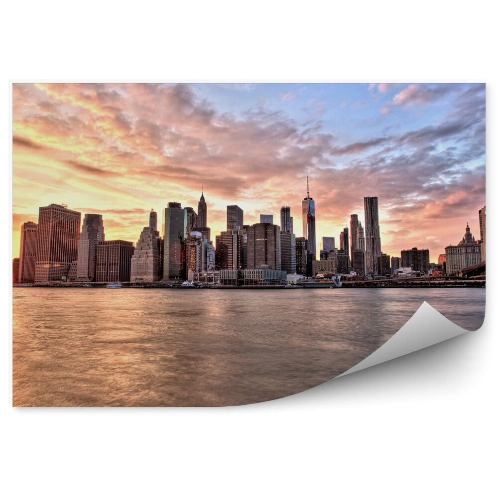 Samolepící fototapeta New York Brooklynský most řeka zatažená obloha