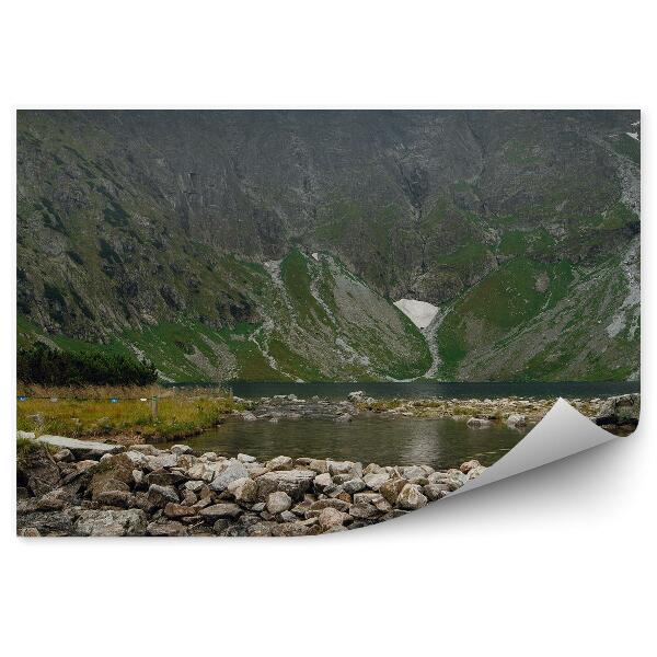 Fototapeta Pohled hory sníh jezero kameny mlha Tatry