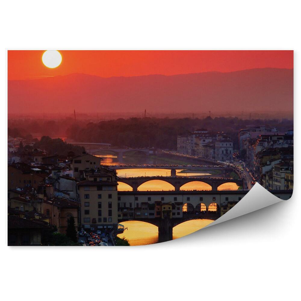 Fototapeta na zeď Michelangelovo náměstí budovy Florencie hory nebe mraky západ slunce Michelangelovo náměstí stromy řeka Florencie