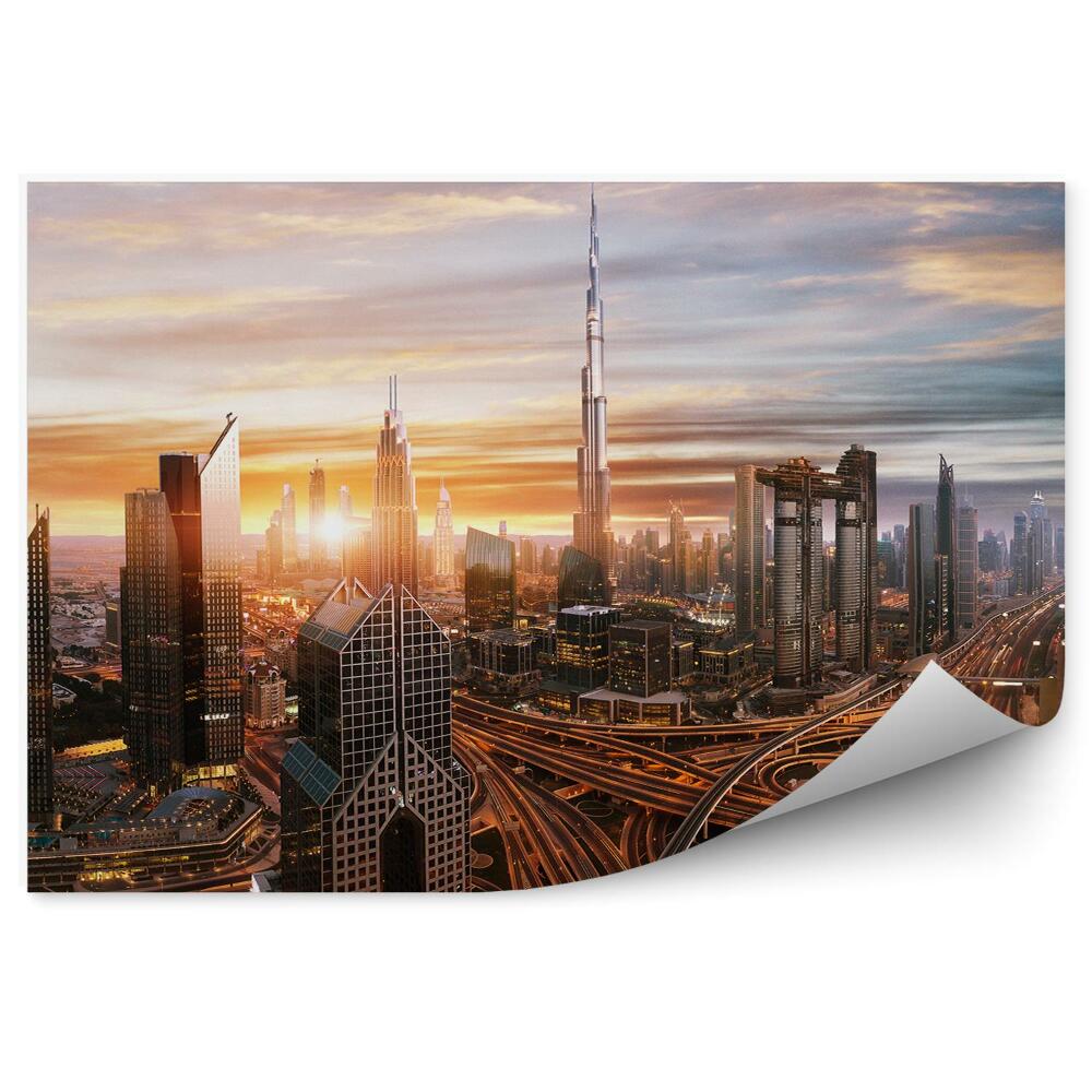 Fototapeta Dubaj mrakodrapy budovy dálnice západ slunce mraky