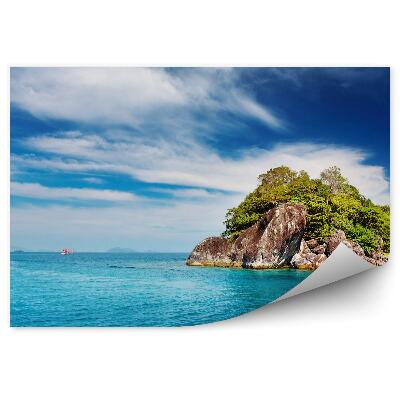 Fototapeta na zeď Skály ostrov loď modrá voda horizont hory