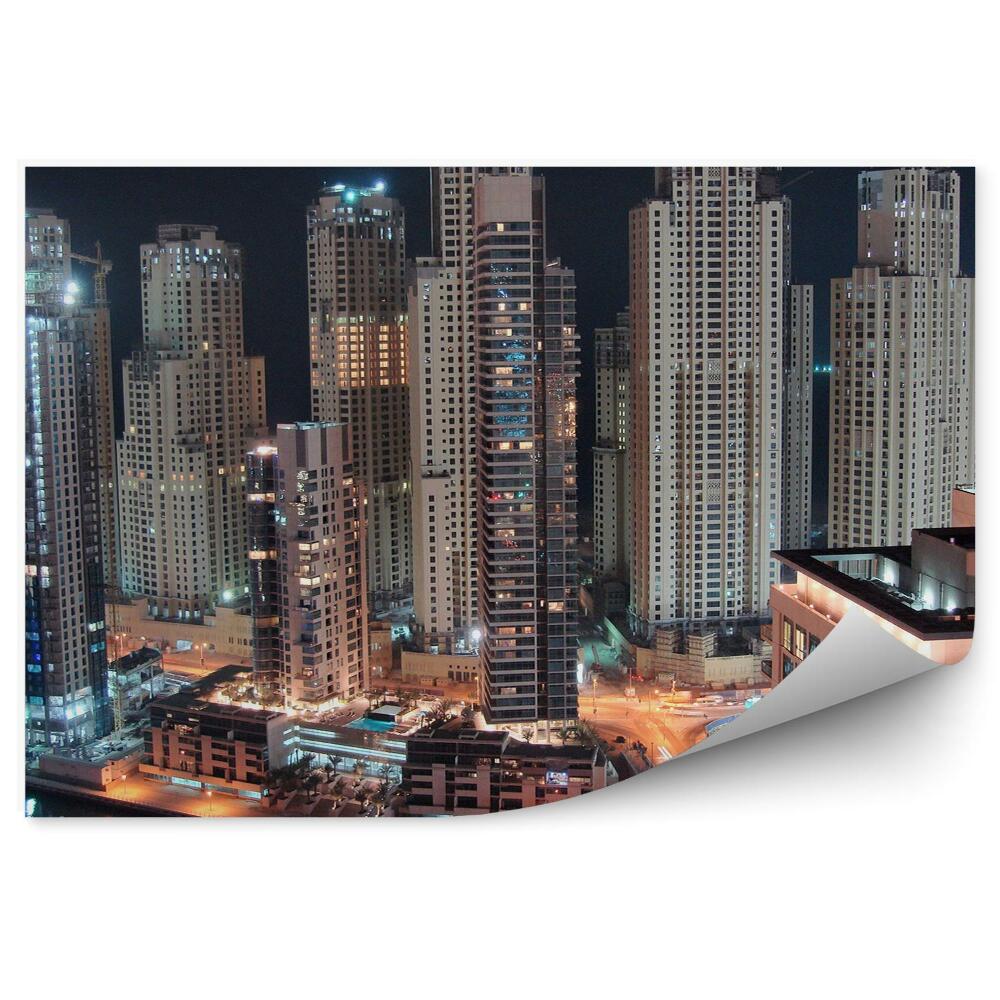 Samolepící fototapeta Noční Dubaj záliv budovy město