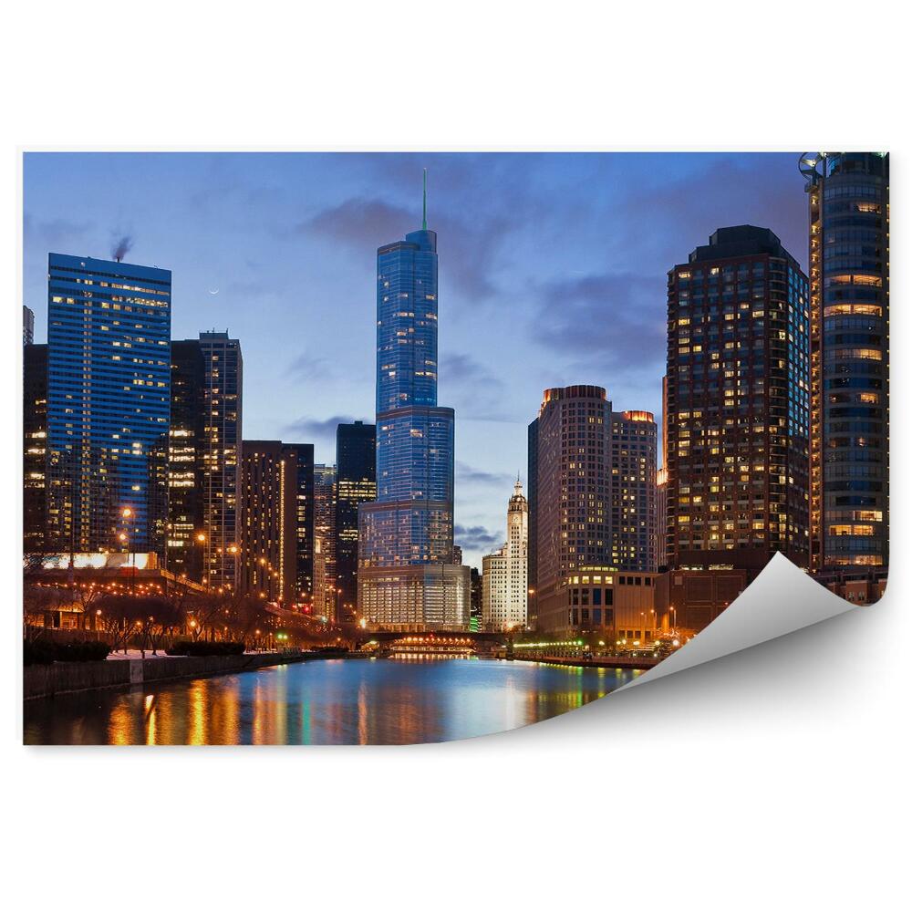 Fototapeta letecký pohled Chicago mrakodrapy noční světla