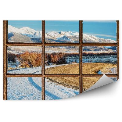 Fototapeta Sníh zimní vrcholky hor cesta silnice pohled z okna