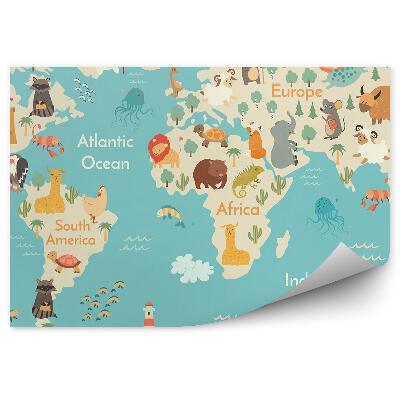 Samolepící fototapeta Mapa světa zvířat voda modrá