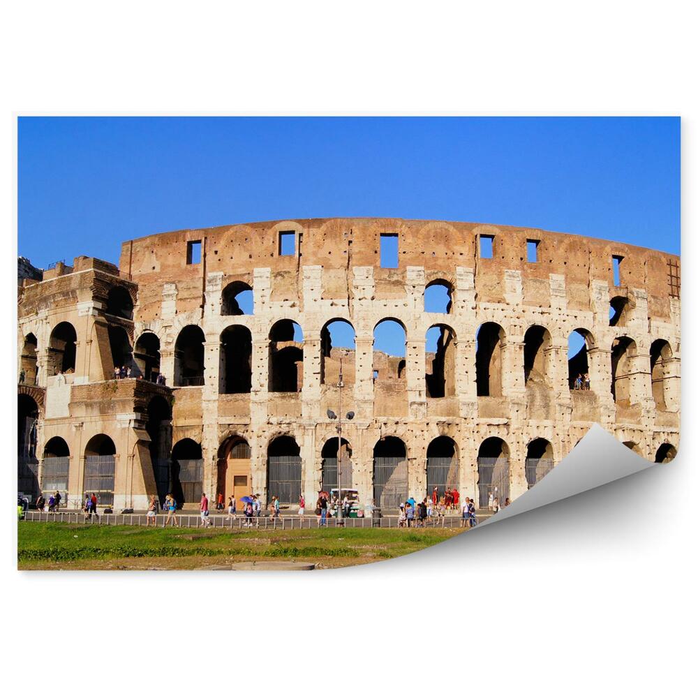 Samolepící fototapeta Symbol Říma Koloseum turisté modrá obloha