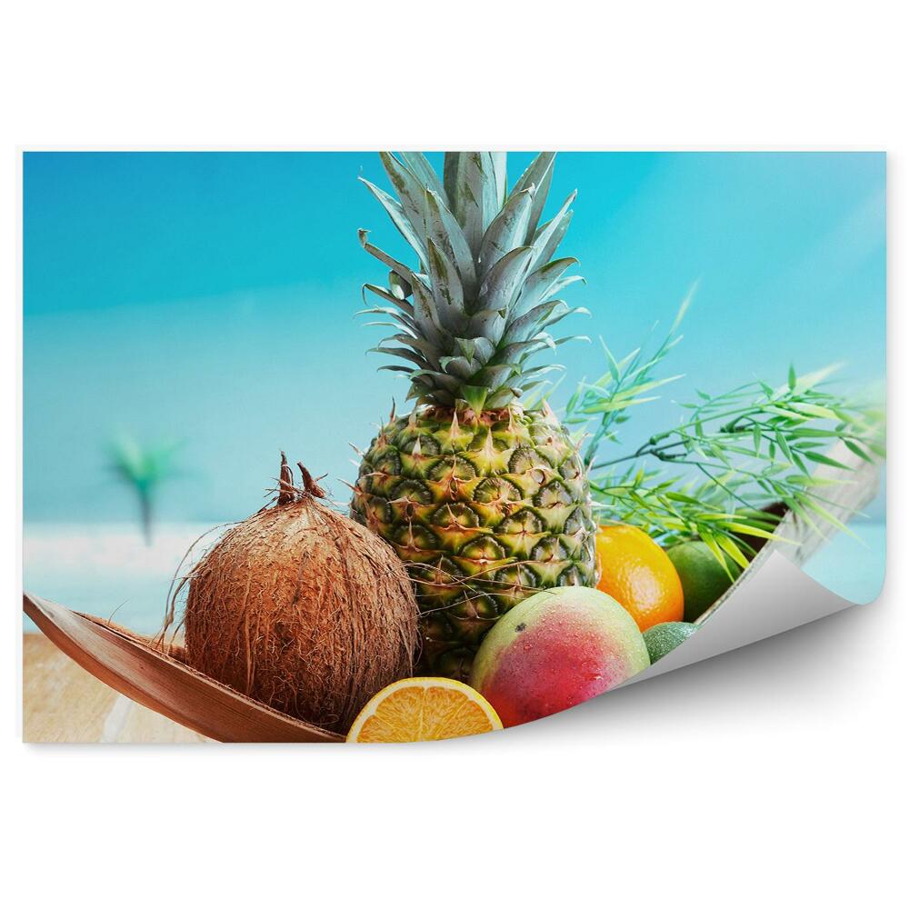 Samolepící fototapeta Tropické ovoce dřevěný stůl kokos avokádo mango