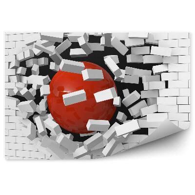 Fototapeta na zeď Poškozená cihlová zeď červená koule 3D