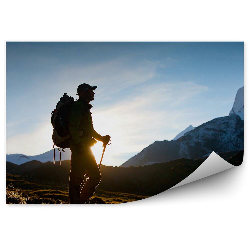 Samolepící fototapeta Turistické himálajské hory zelený západ slunce