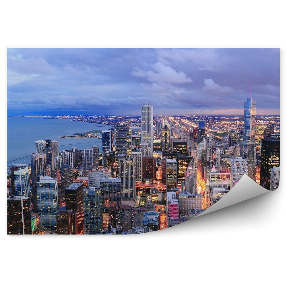 Samolepící fototapeta Chicago noční obloha mrakodrapy světla oceán obloha mraky