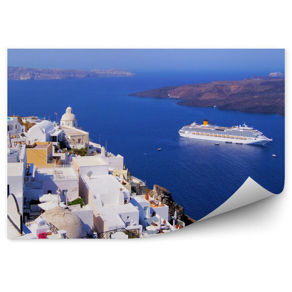 Fototapeta Santorini budovy západ slunce větrné mlýny Řecko