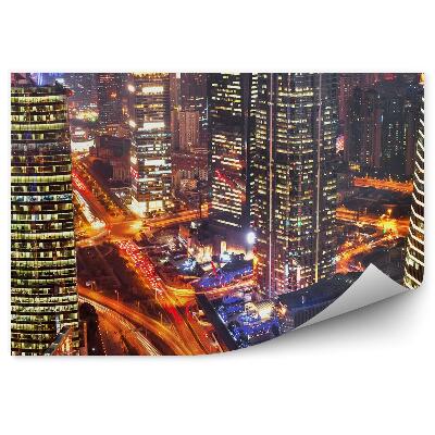 Fototapeta na zeď Letecký pohled město noční světla pohyb budov