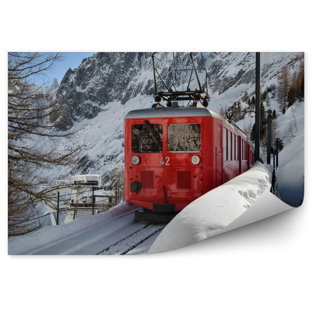 Samolepící fototapeta Vlak v horách na sněhu