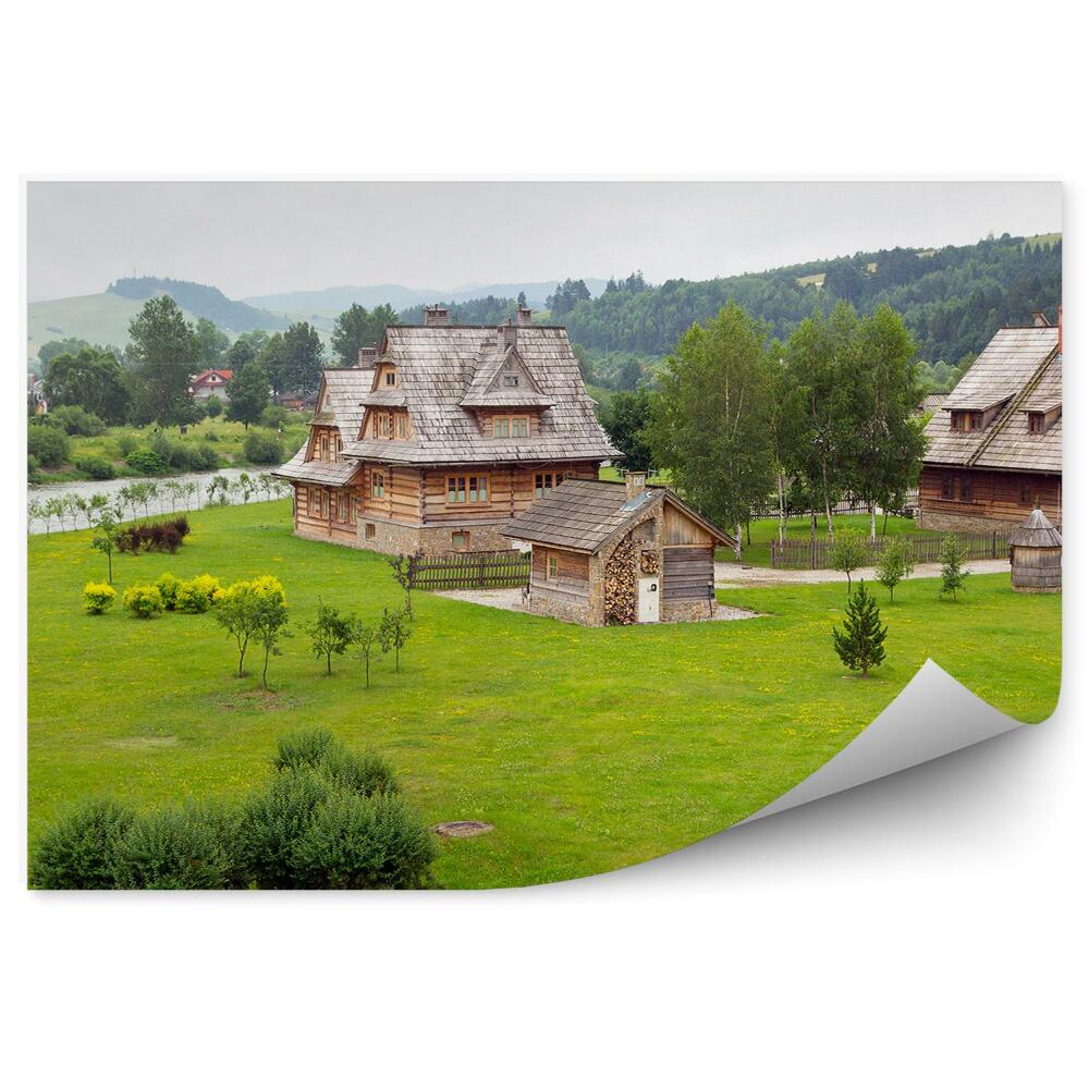 Fototapeta chalupa hory nebe zelená tráva nebe mraky