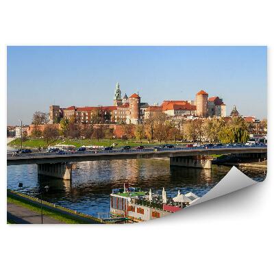 Fototapeta na zeď Krakov panorama most auta loď katedrála Wawel řeka Visla stromy