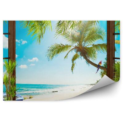 Fototapeta Tropický ostrov palmy papoušci okno