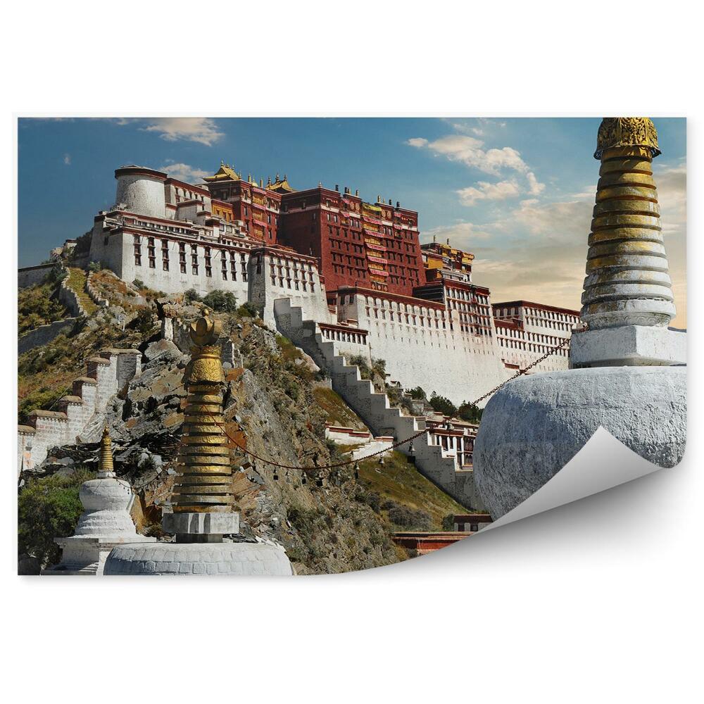 Samolepící fototapeta Palác Tibet hory Himálaj sochy Khumbu údolí Nepál obloha mraky