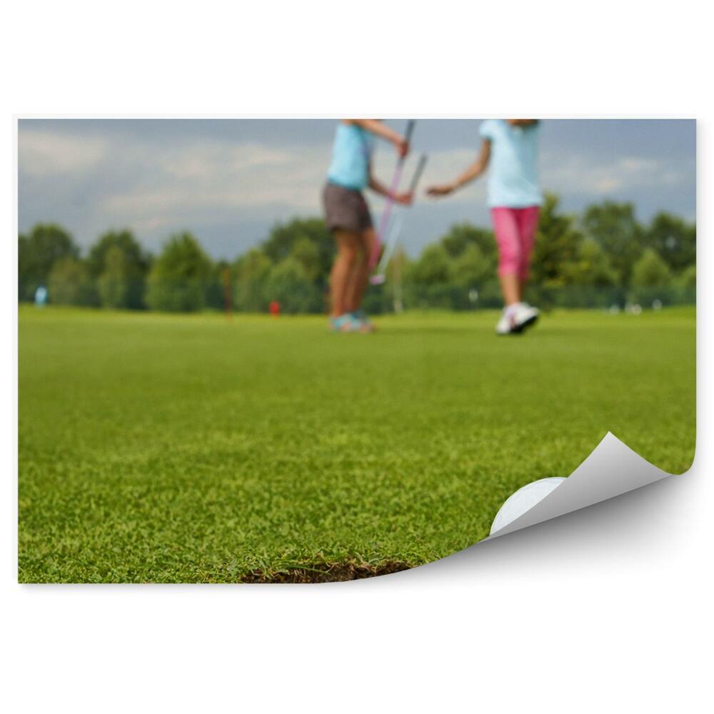 Samolepící fototapeta Dírka golfový míček dětský vozík mraky oblohy stromy