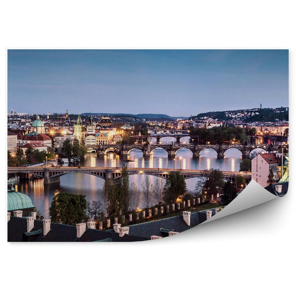 Tapeta Mosty panorama města Praha noční světlo