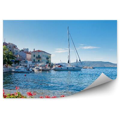 Samolepící fototapeta Město přístav pobřeží Chorvatsko květiny lodě
