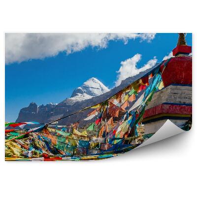 Fototapeta na zeď Tibet hora Kajlas stuhy obloha mraky