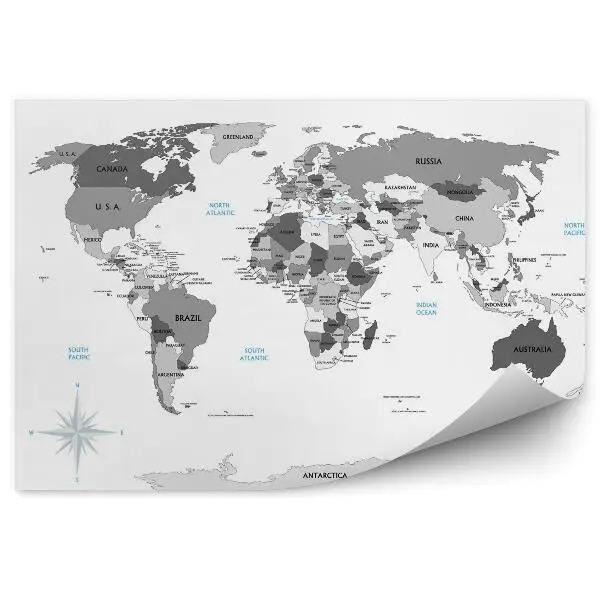 Samolepící fototapeta Černobílá politická mapa světa