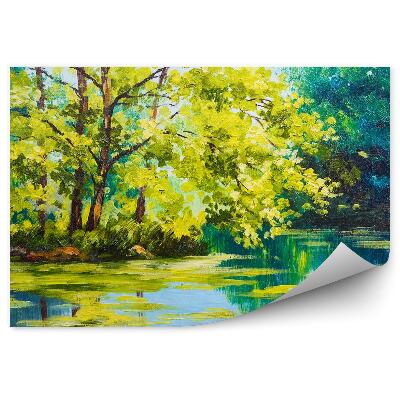 Fototapeta na zeď Jezero strom nebe olejomalba