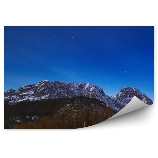 Samolepící fototapeta Pohled na Giewont Tatry jehličnaté stromy nebe hvězdy hory sníh