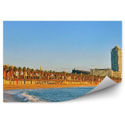 Tapeta Pláž oceán palmy budovy Barcelona Španělsko