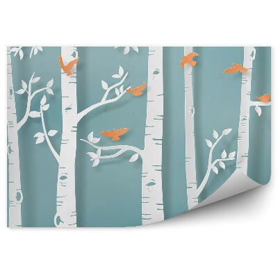 Fototapeta na zeď Abstraktní ilustrace březového lesa s ptáky