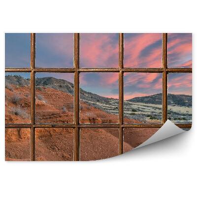 Fototapeta na zeď Dřevěné okno s výhledem na hory