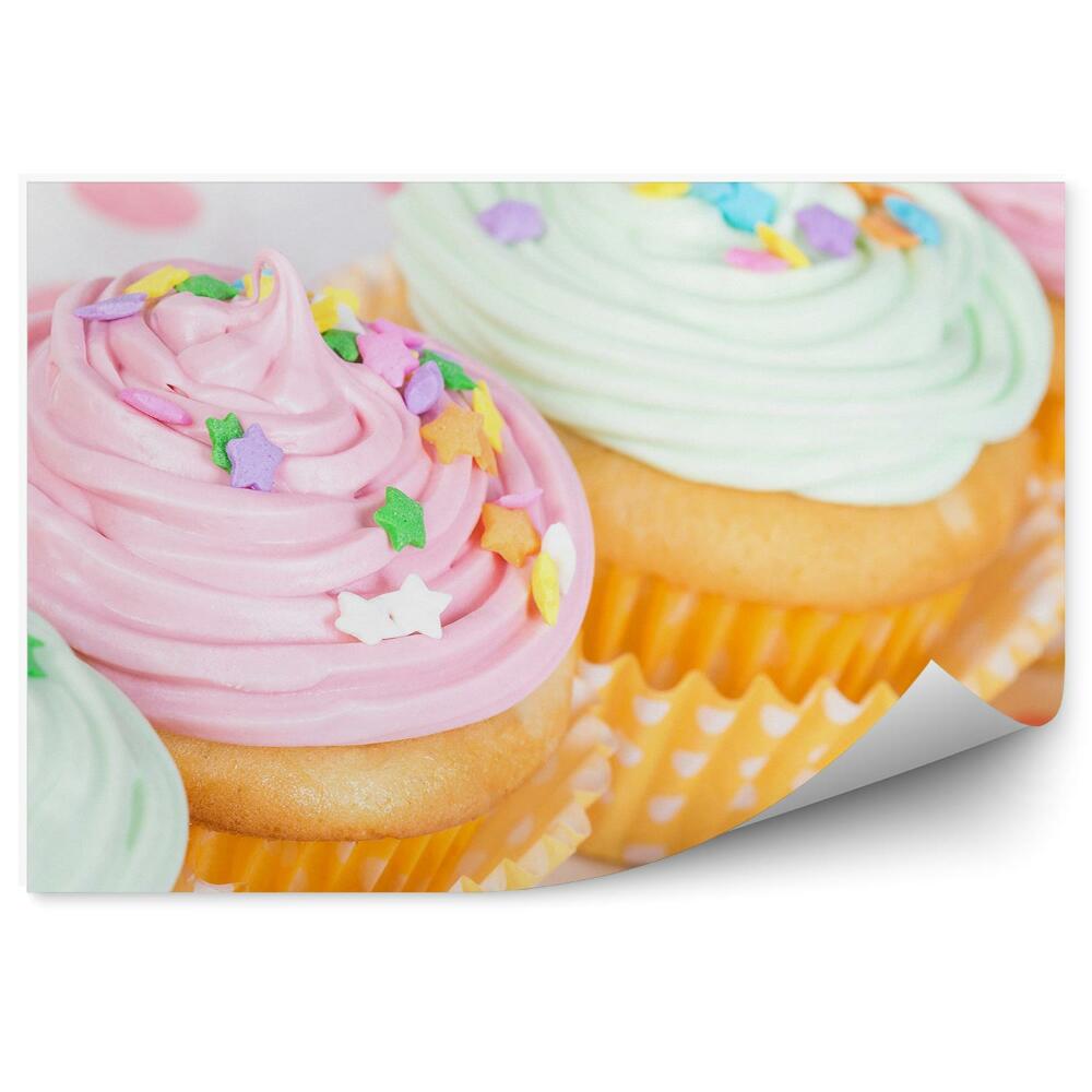 Fototapeta Pastelové cupcakes hvězdičky vajíčka posypky cukrovinky
