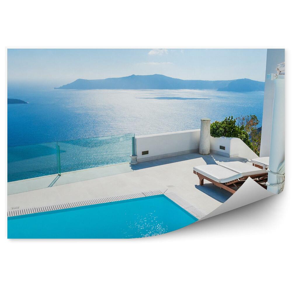 Tapeta Pohled na zeď díra budovy moře Santorini Řecko