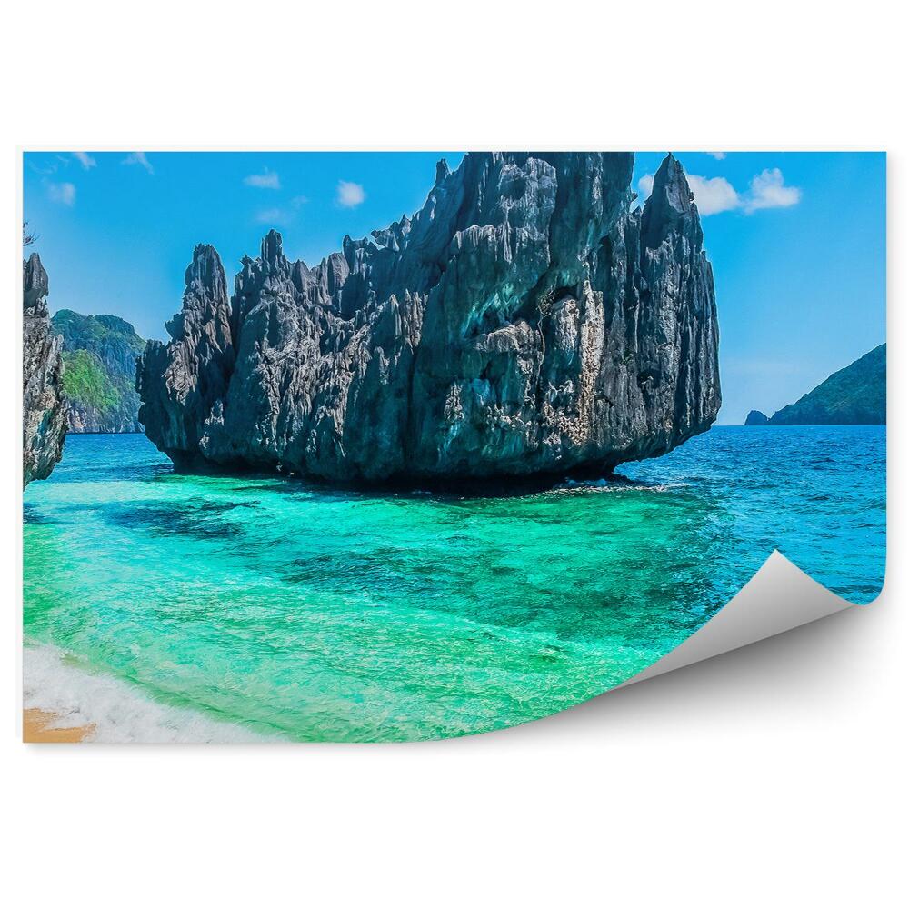 Samolepící fototapeta Hory skály ostrov lodě oceán nebe