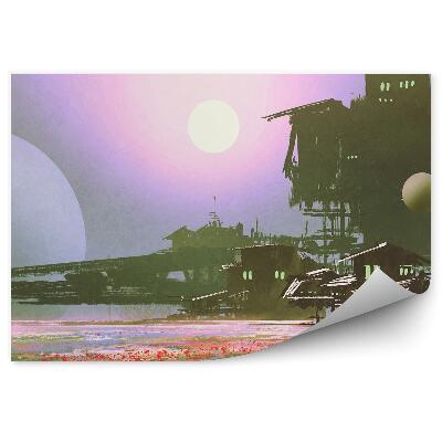 Samolepící fototapeta Továrny průmysl pole květiny měsíc sci-fi