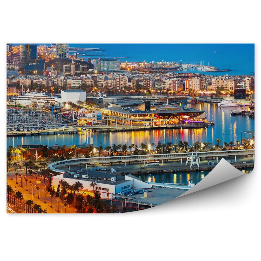 Fototapeta Port Vell Barcelona Španělsko lodě budovy noc