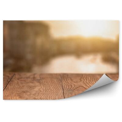 Samolepící fototapeta Dřevěná terasa stromy rostliny tráva západ slunce