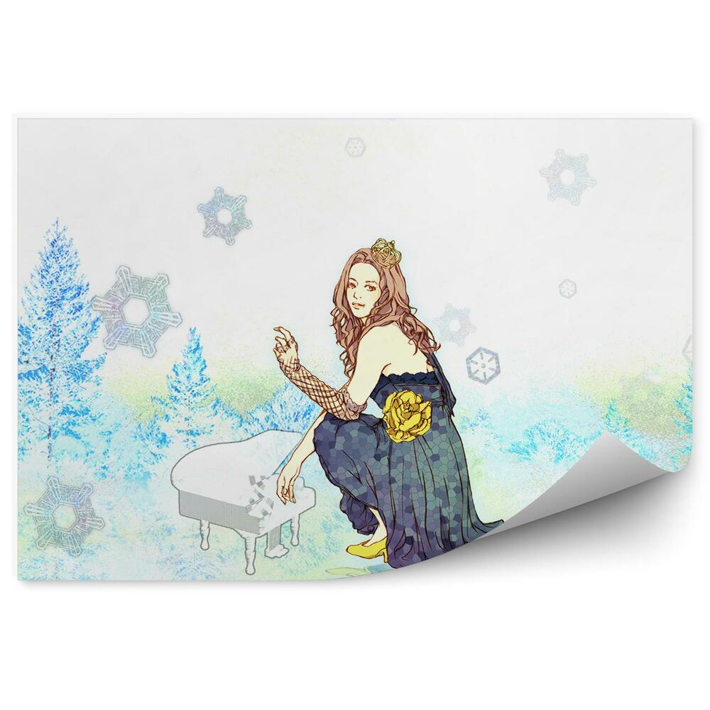 Fototapeta na zeď Krásná dívka klavír sněhové vločky