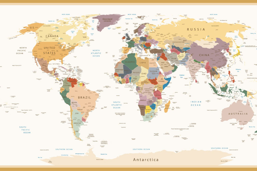 Fototapeta Podrobná politická mapa světa vintage barvy