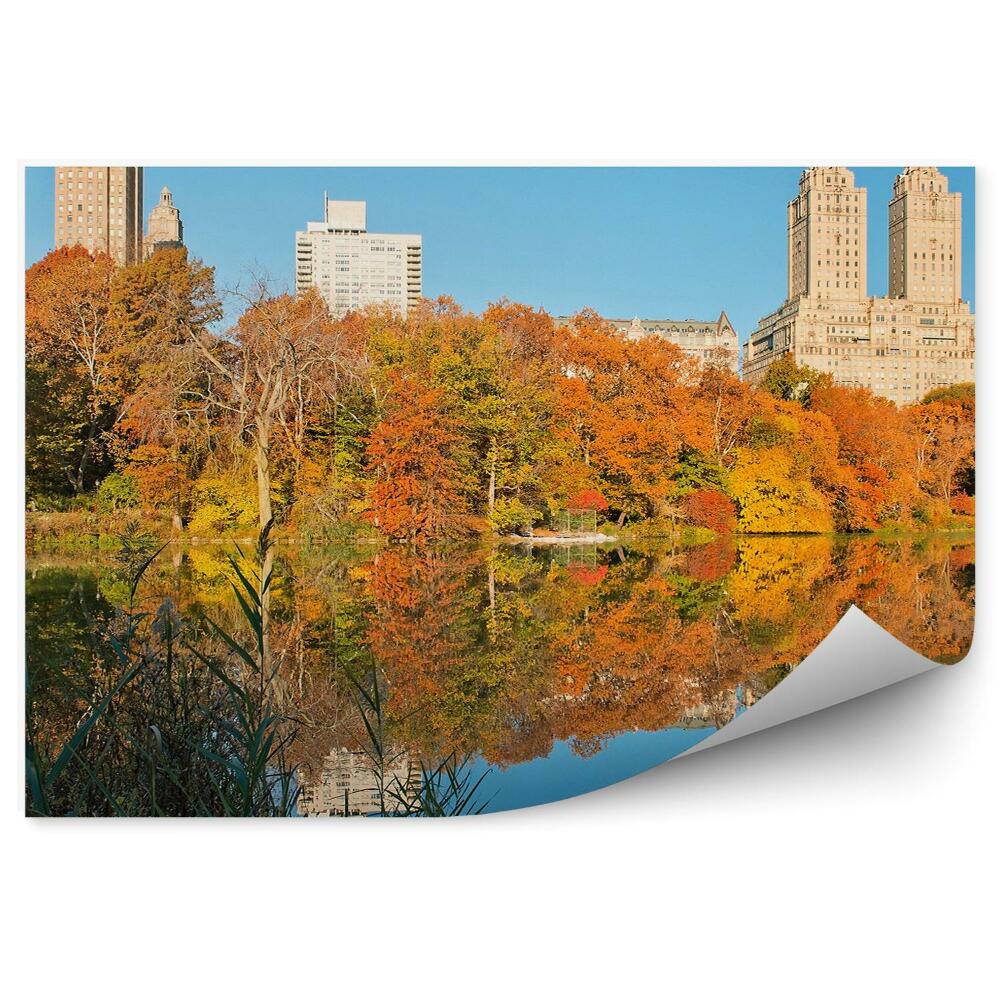 Samolepící tapeta Central park podzim domy mrakodrapy řeka New York stíny