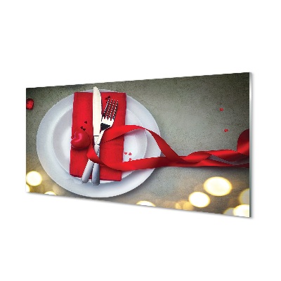 Skleněný obraz Srdce příbory nastavení