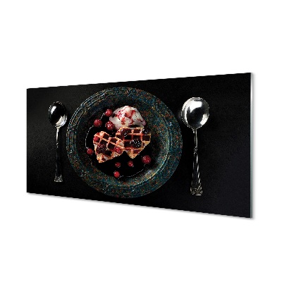 Luxusní skleněný obraz Ovocné dezertní vafle se zmrzlinou